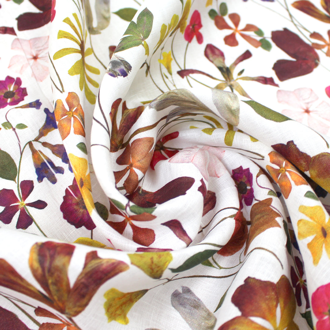 100% linen digital print - pressed wildflowers