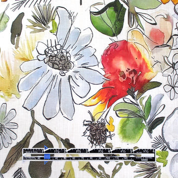 'floral ink and wash' linen digital print 1 yard