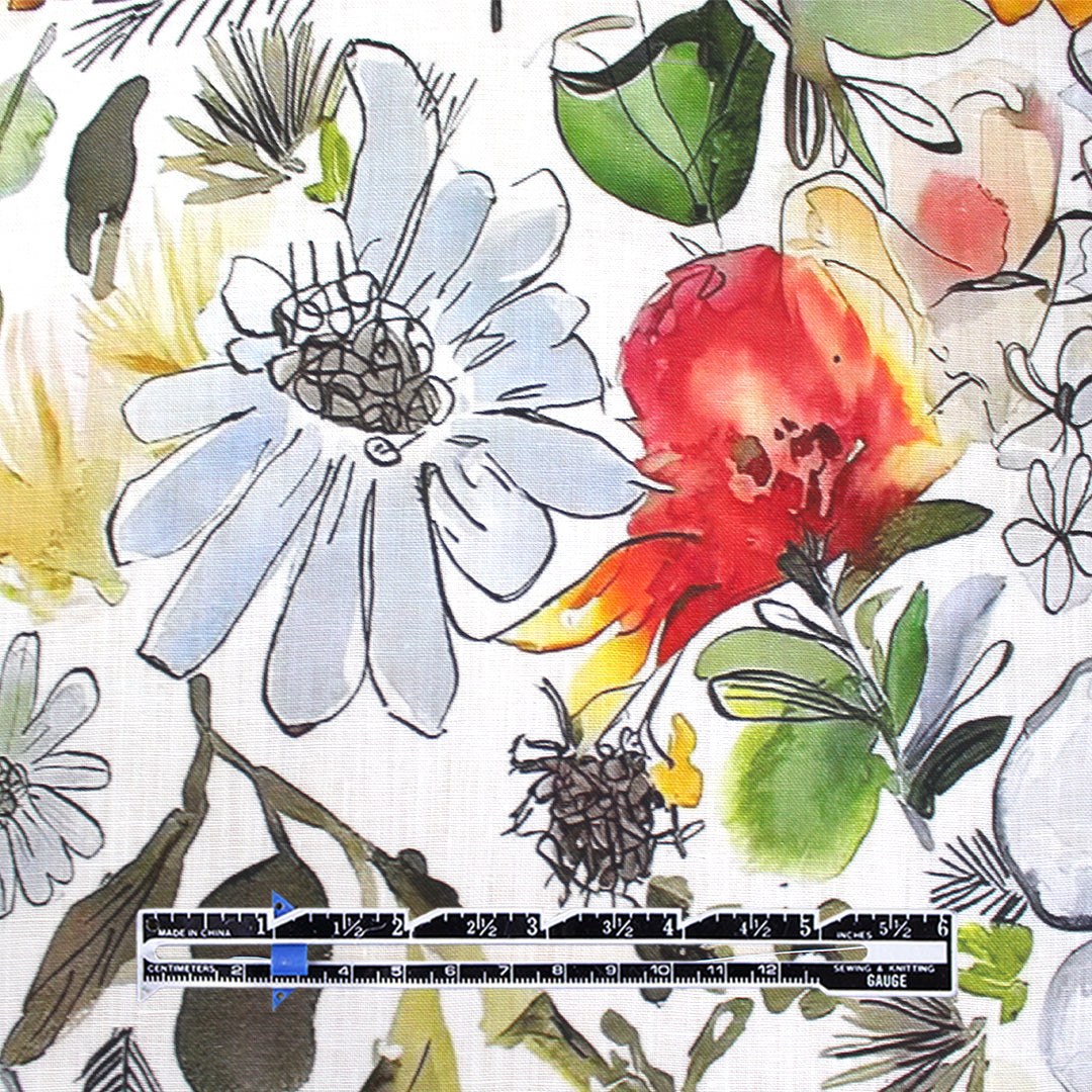 'floral ink and wash' linen digital print 1.5 yd