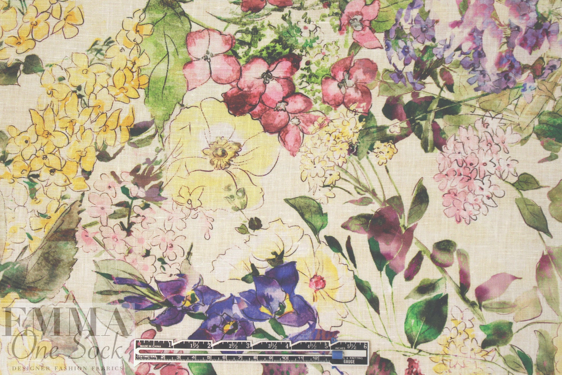100% linen digital print - watercolor floral .75 yds