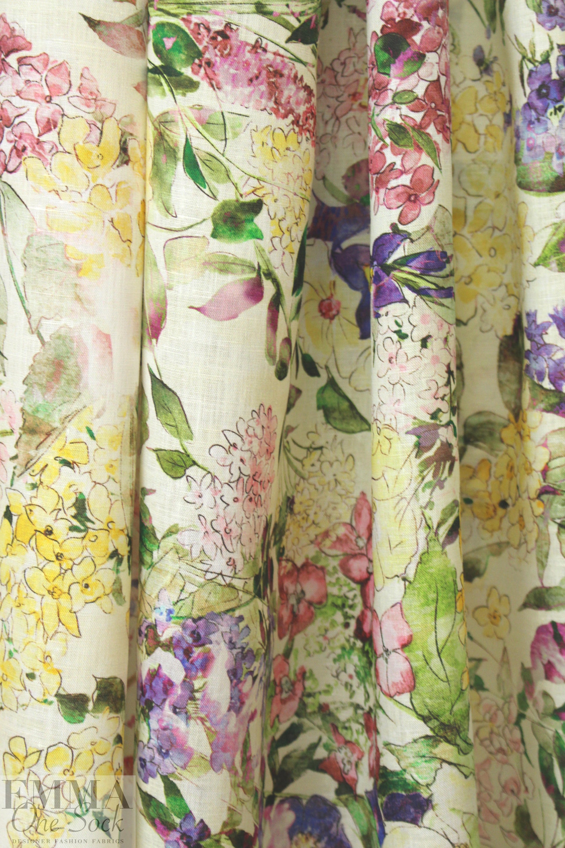 100% linen digital print - watercolor floral .95 yds