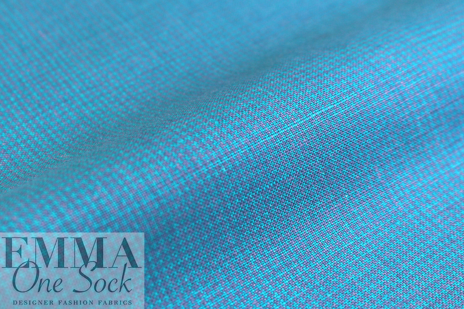 medium weight micro houndstooth linen woven - turquoise/fog 1.125 yds