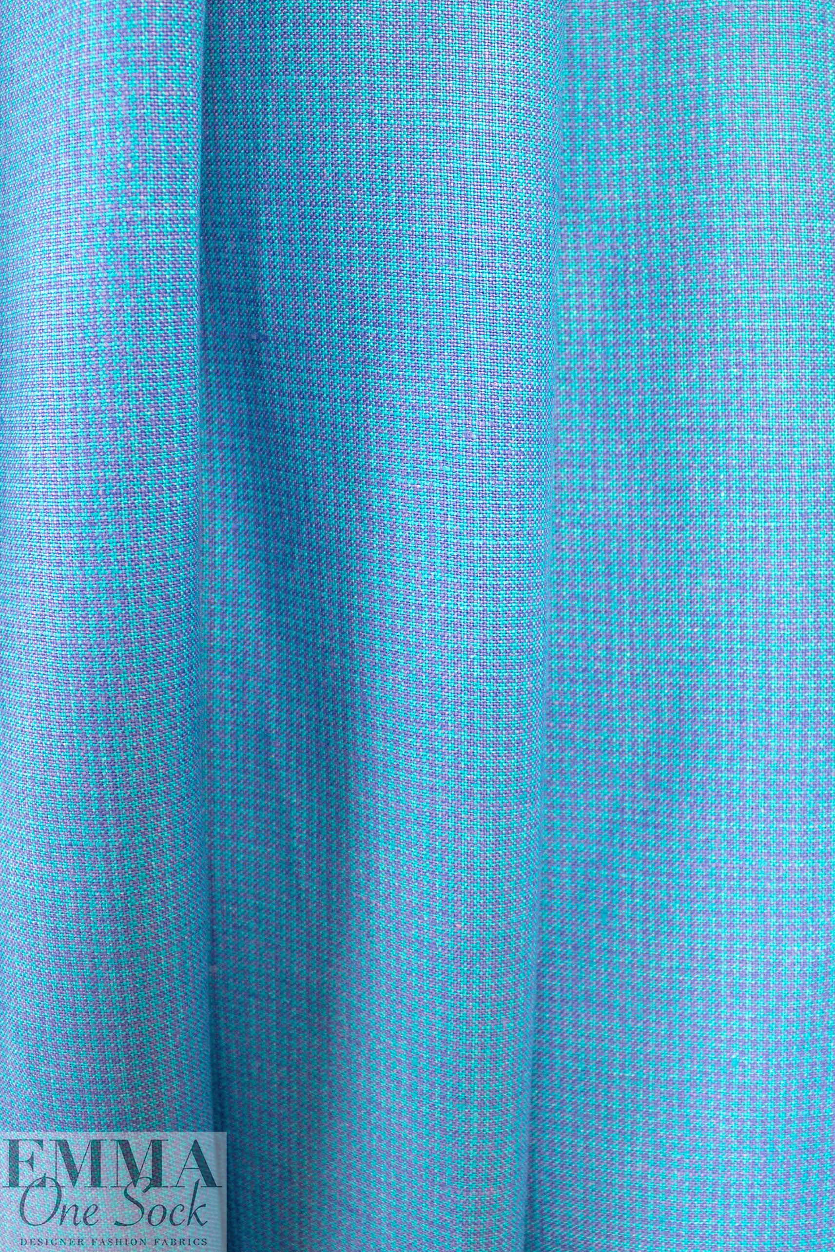 medium weight micro houndstooth linen woven - turquoise/fog 1.125 yds