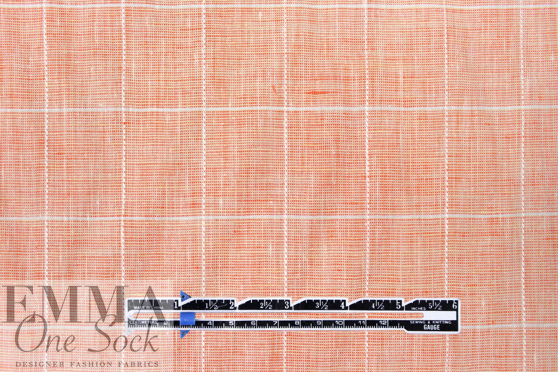 European windowpane weave linen - orange cream 1.25 yd