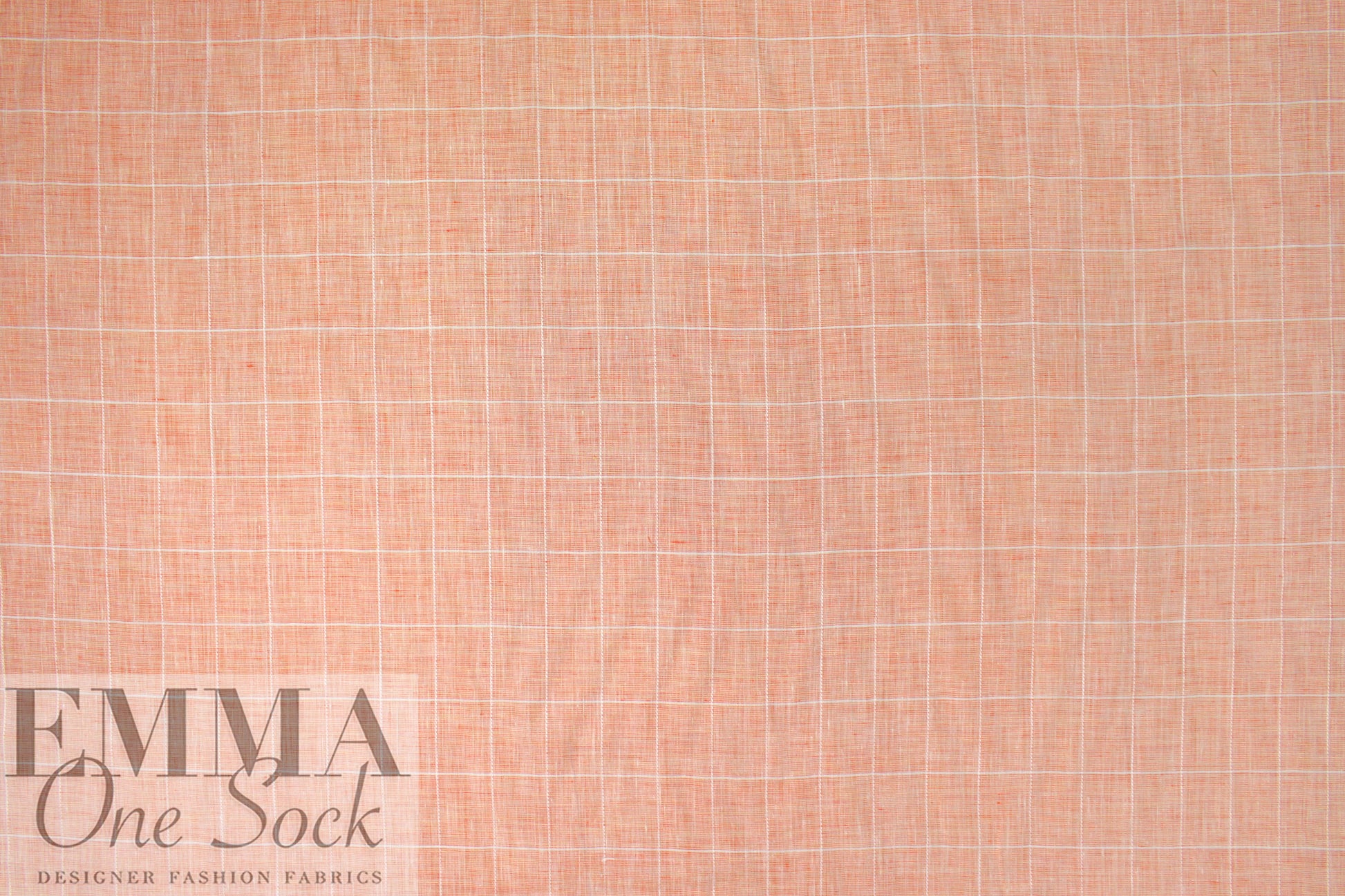 European windowpane weave linen - orange cream 1.625 yd