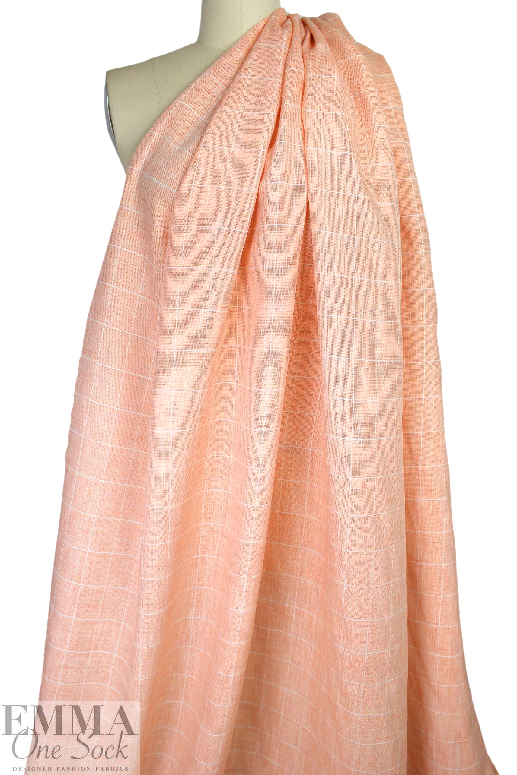European windowpane weave linen - orange cream 1.625 yd
