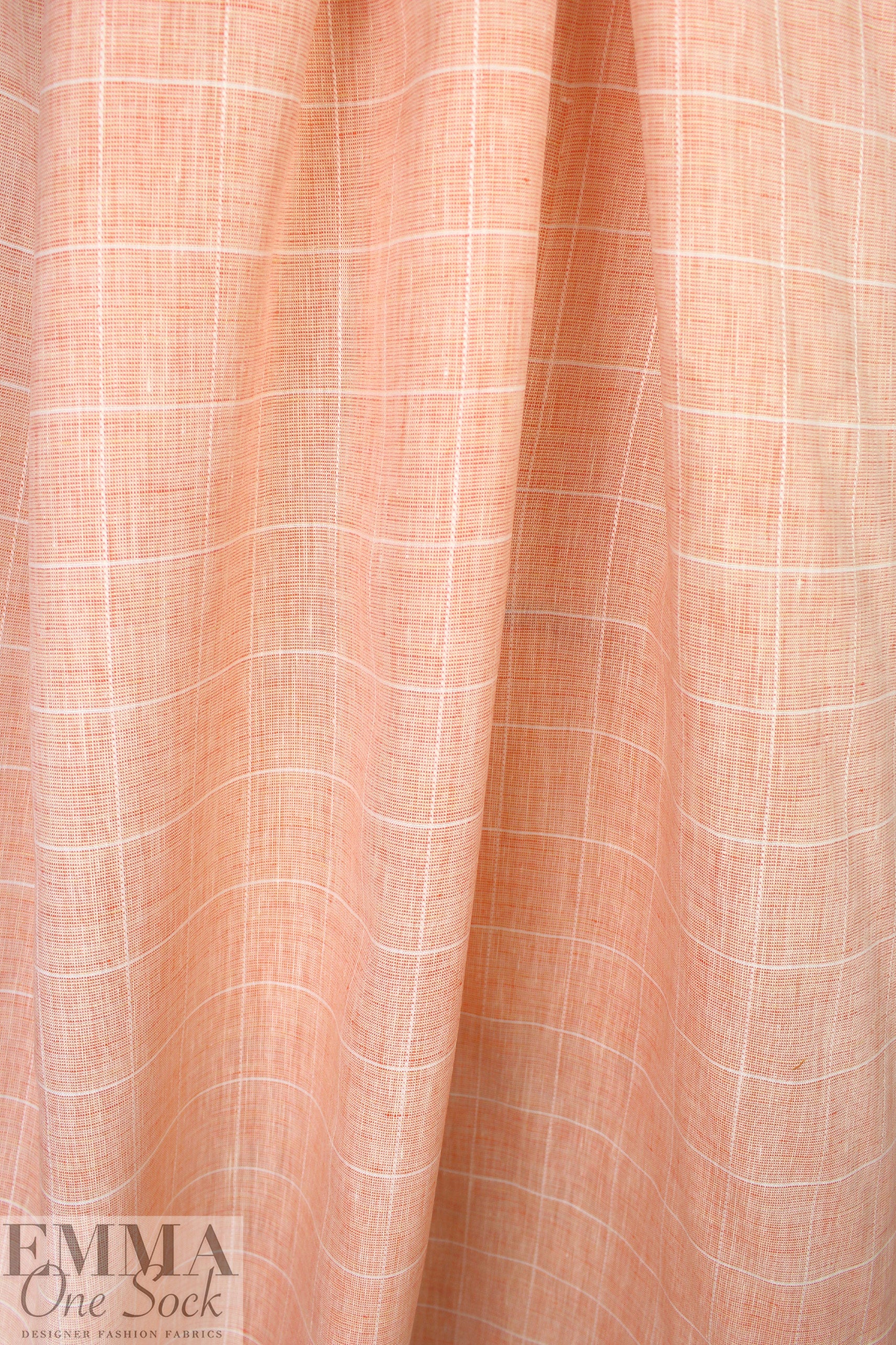 European windowpane weave linen - orange cream 1.625 yd