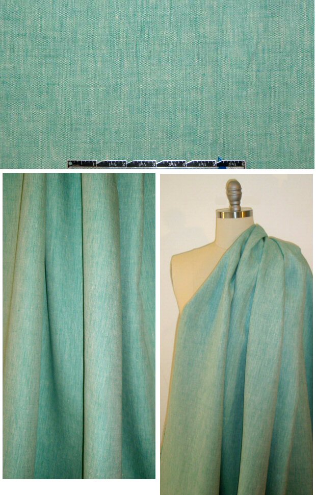 Italian cross-dye med. weight linen - jade/white 1.4 yd