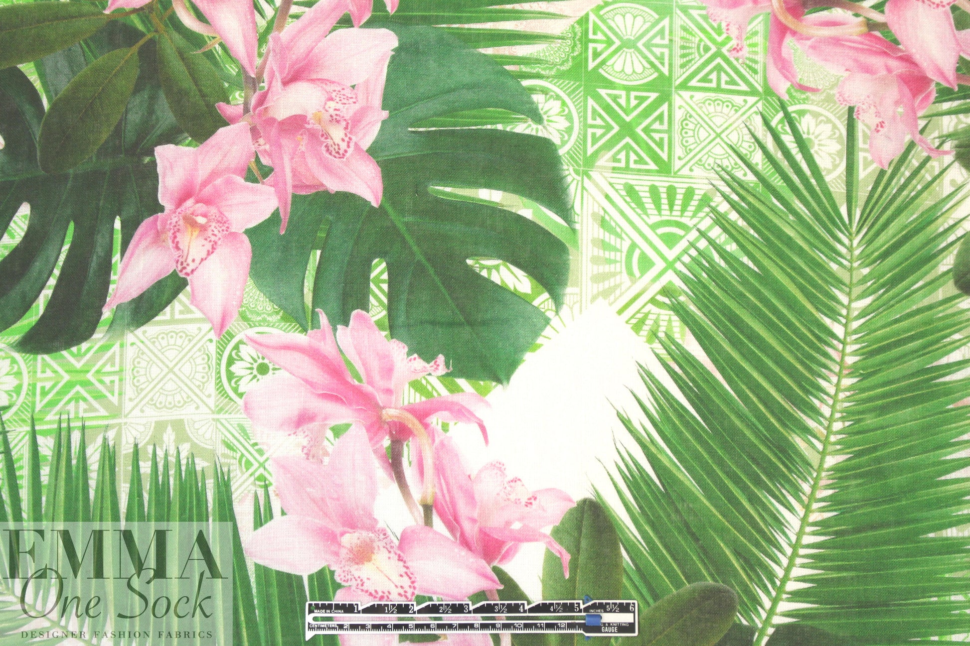100% linen digital print - lilies and ferns