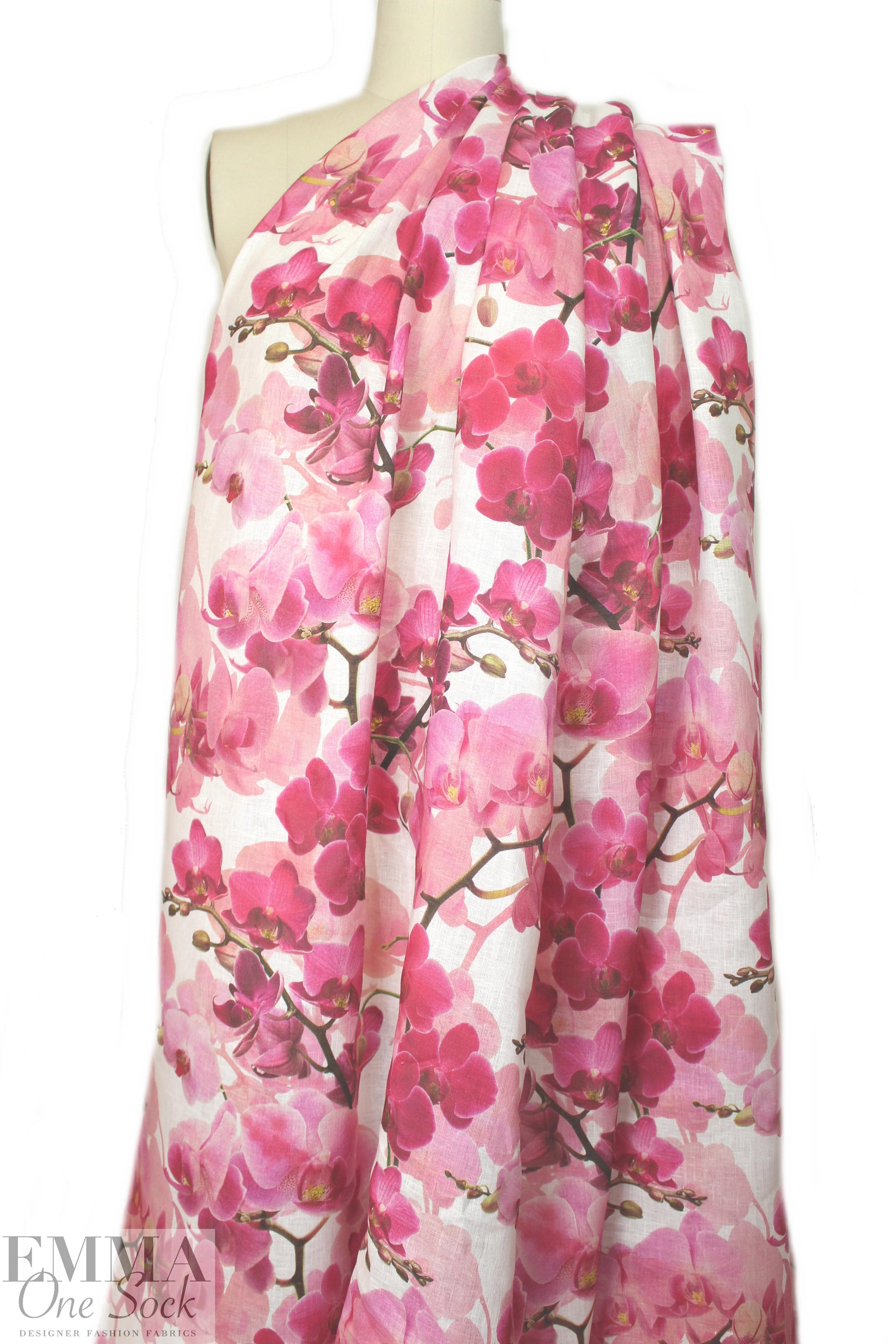 100% linen digital print - pink blossoms 1.5 yds
