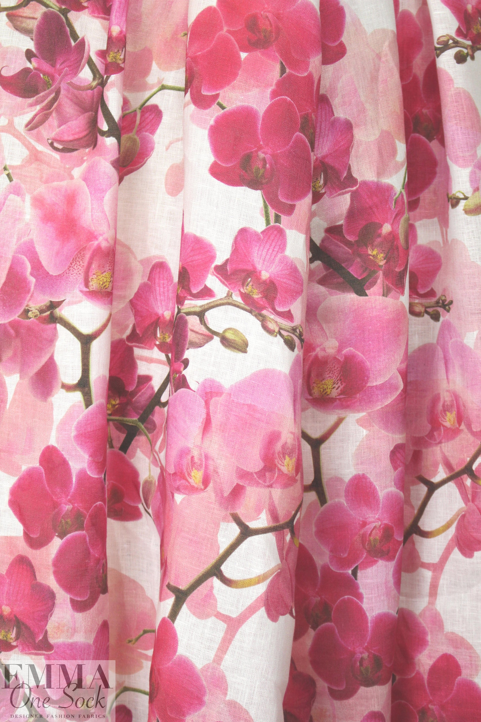 100% linen digital print - pink blossoms