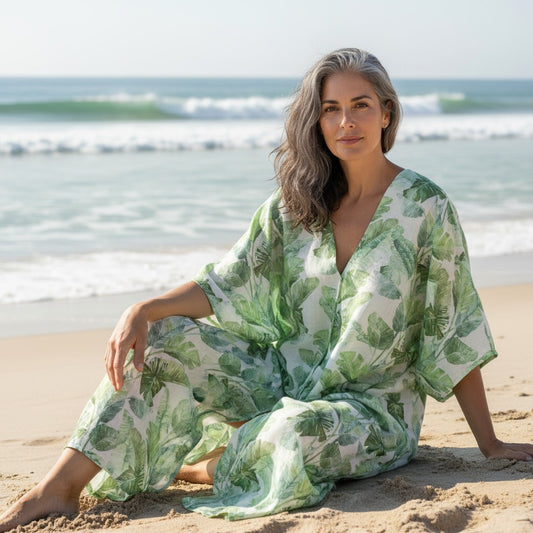 European 'banana palms' mid-weight linen woven