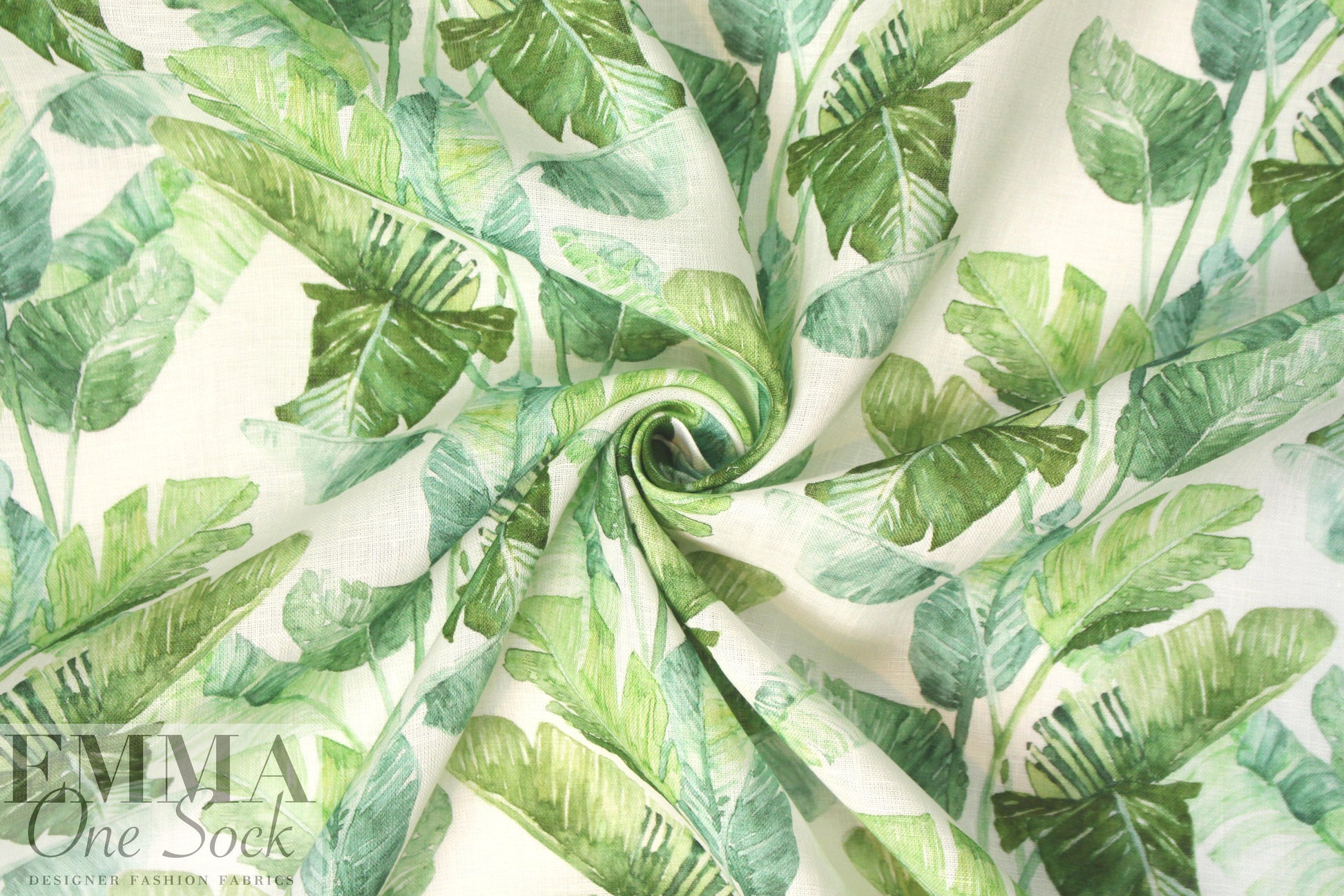 100% linen digital print - banana palms 1.125 yds