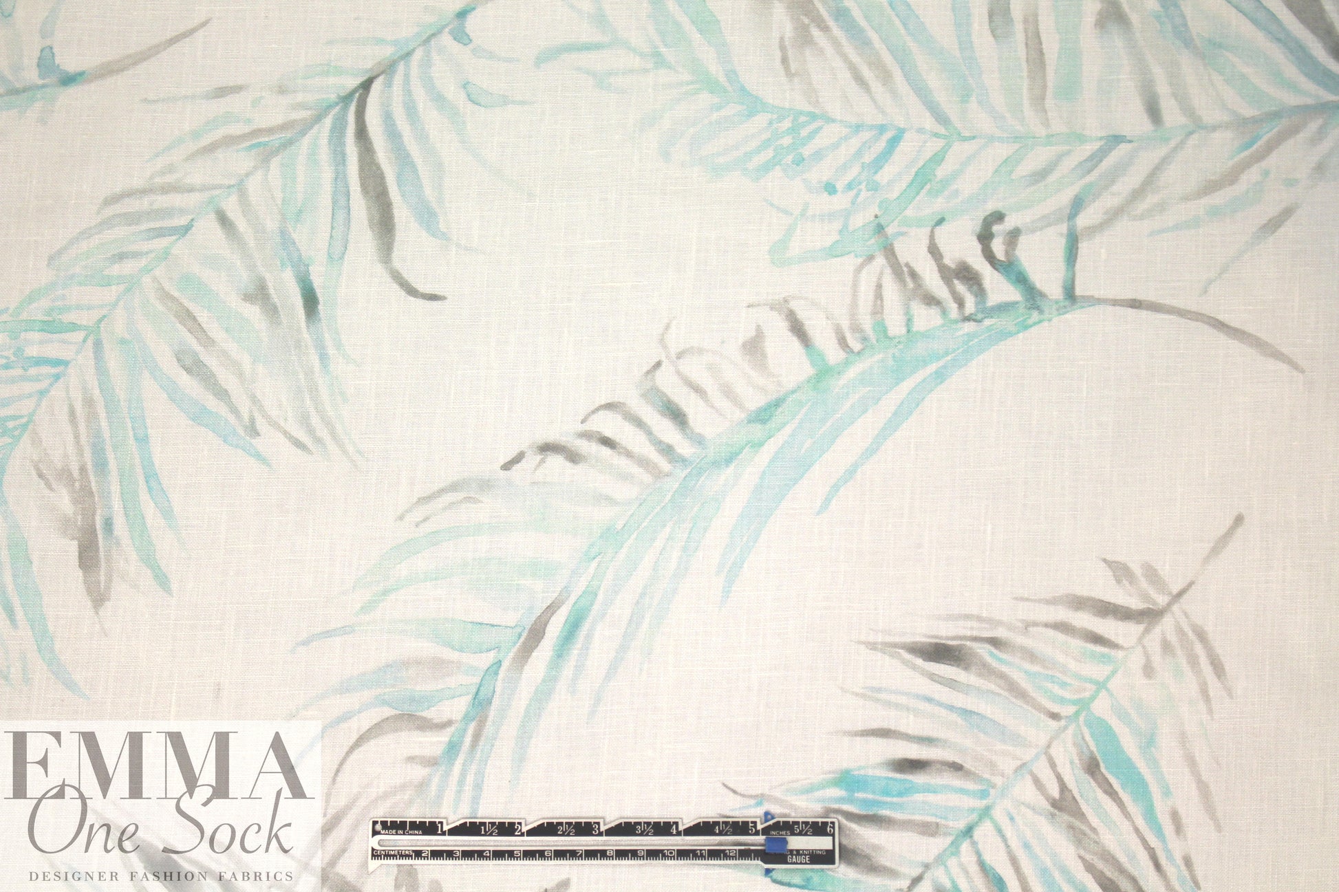 100% linen digital print - feather fern leaf 1.625 yd