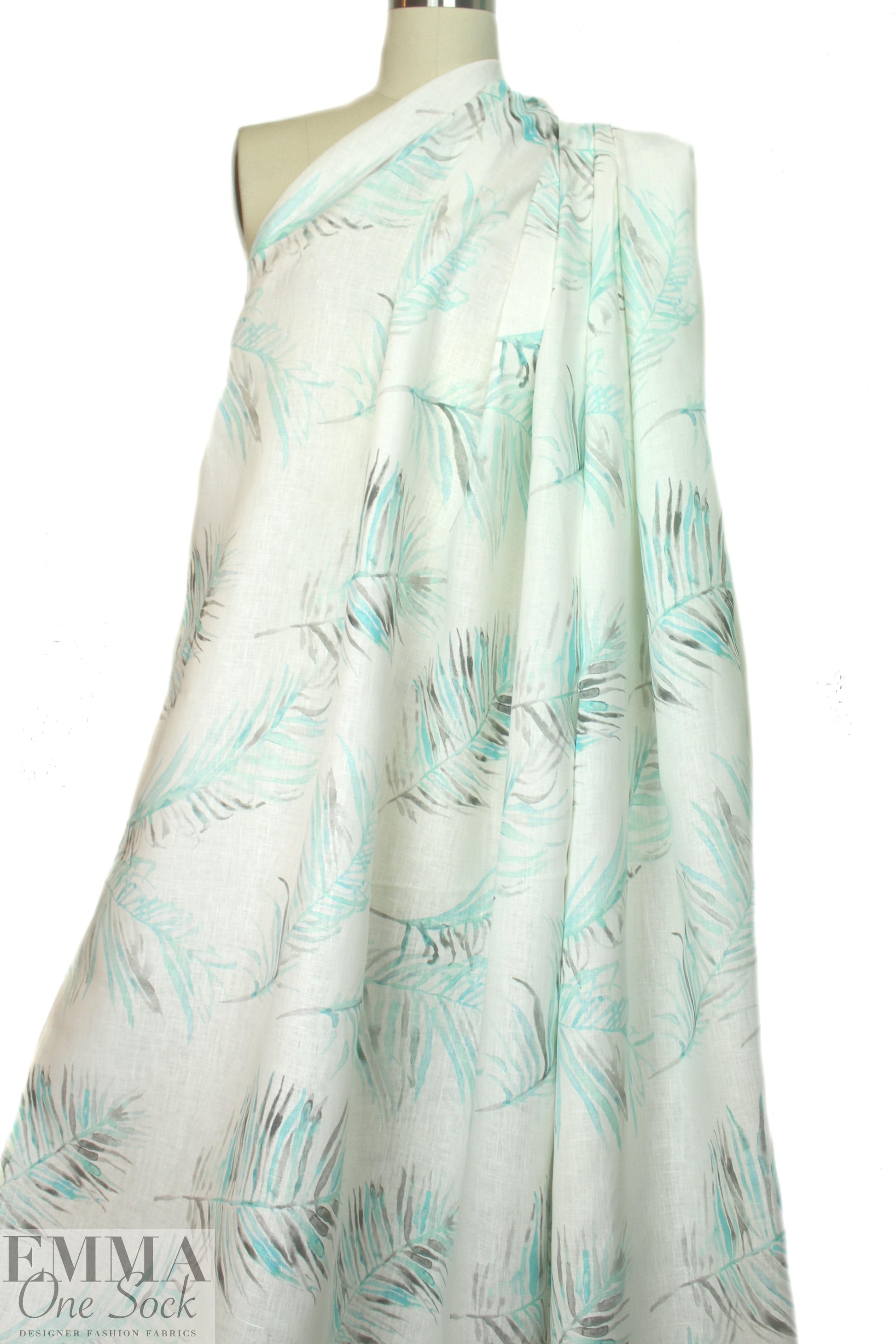 100% linen digital print - feather fern leaf 1.75 yd