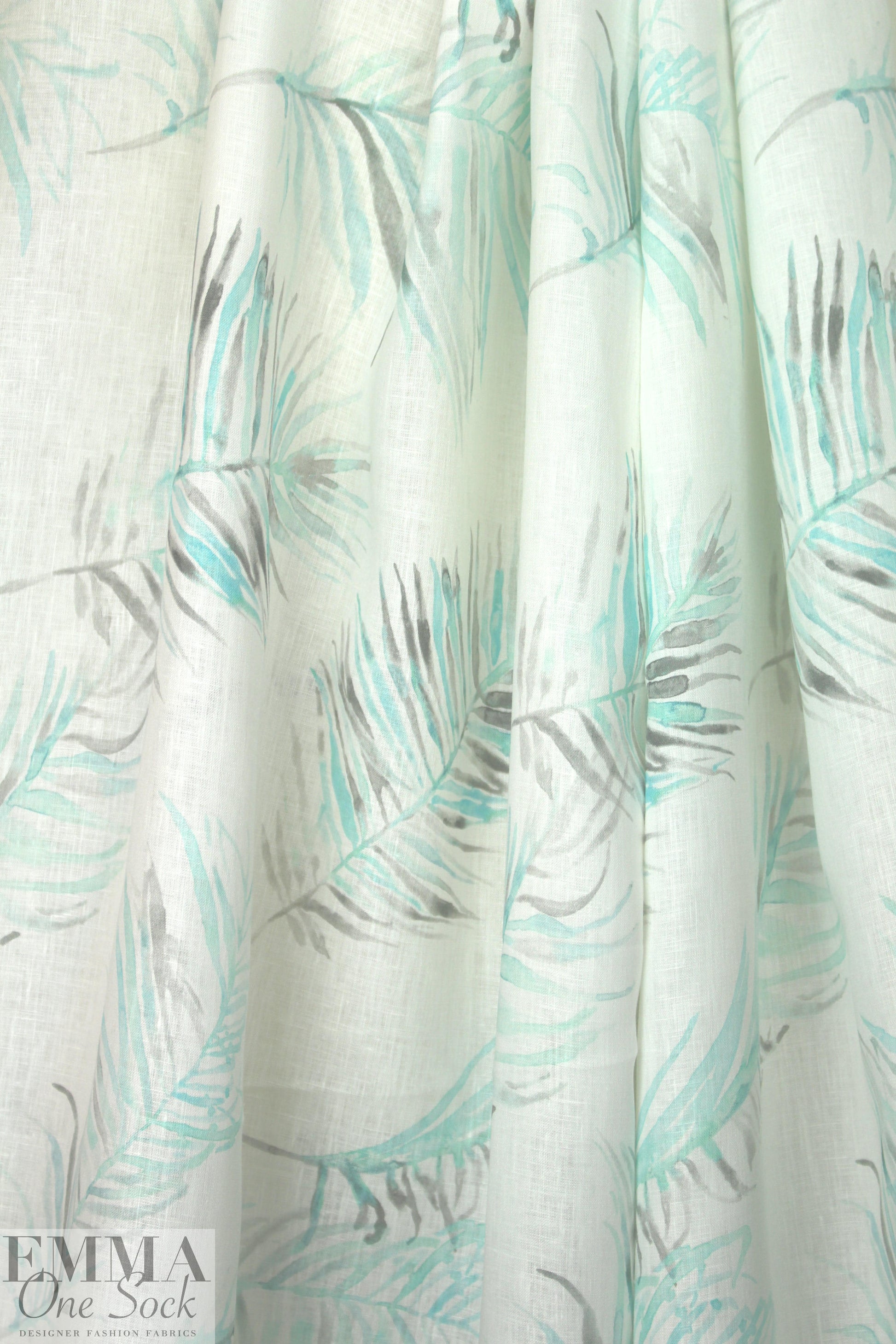 100% linen digital print - feather fern leaf 1.75 yd