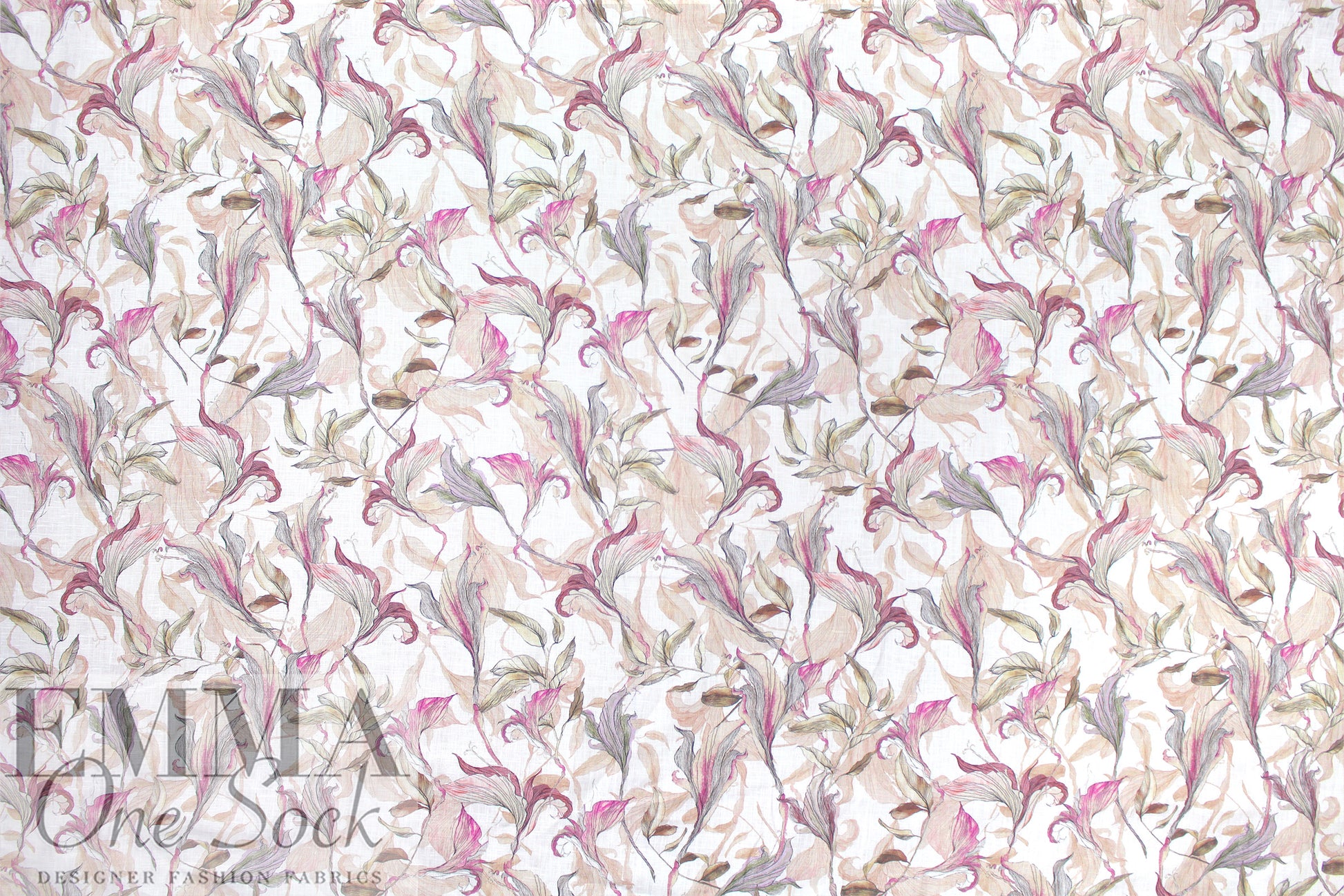 European linen digital print - winding flowers .875 yds