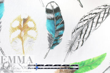 European linen digital print - feather flatlay 1 yard
