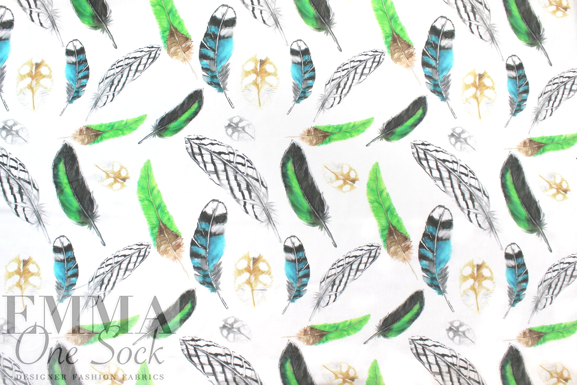 European linen digital print - feather flatlay 1.25 yd