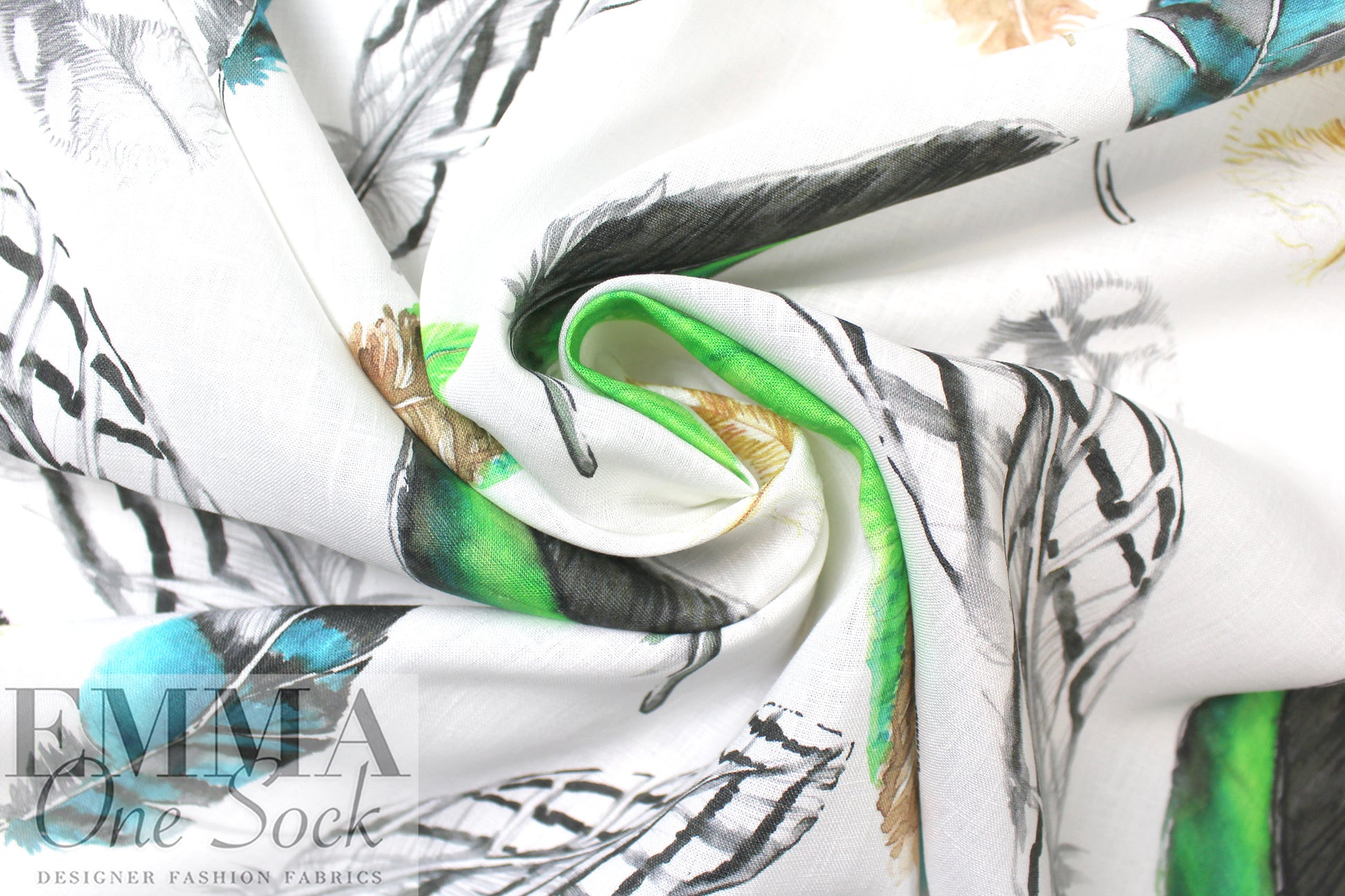 European linen digital print - feather flatlay 1 yard