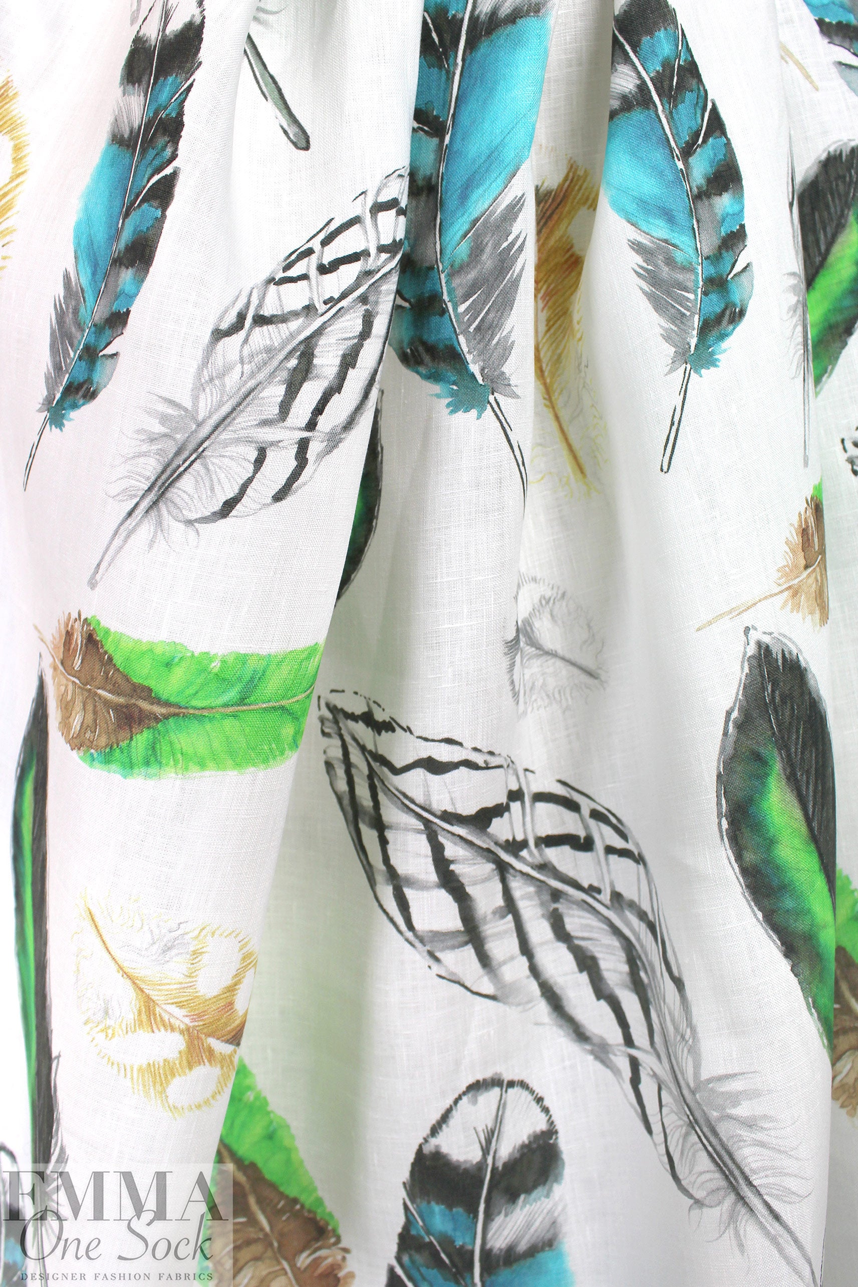 European linen digital print - feather flatlay 1 yard