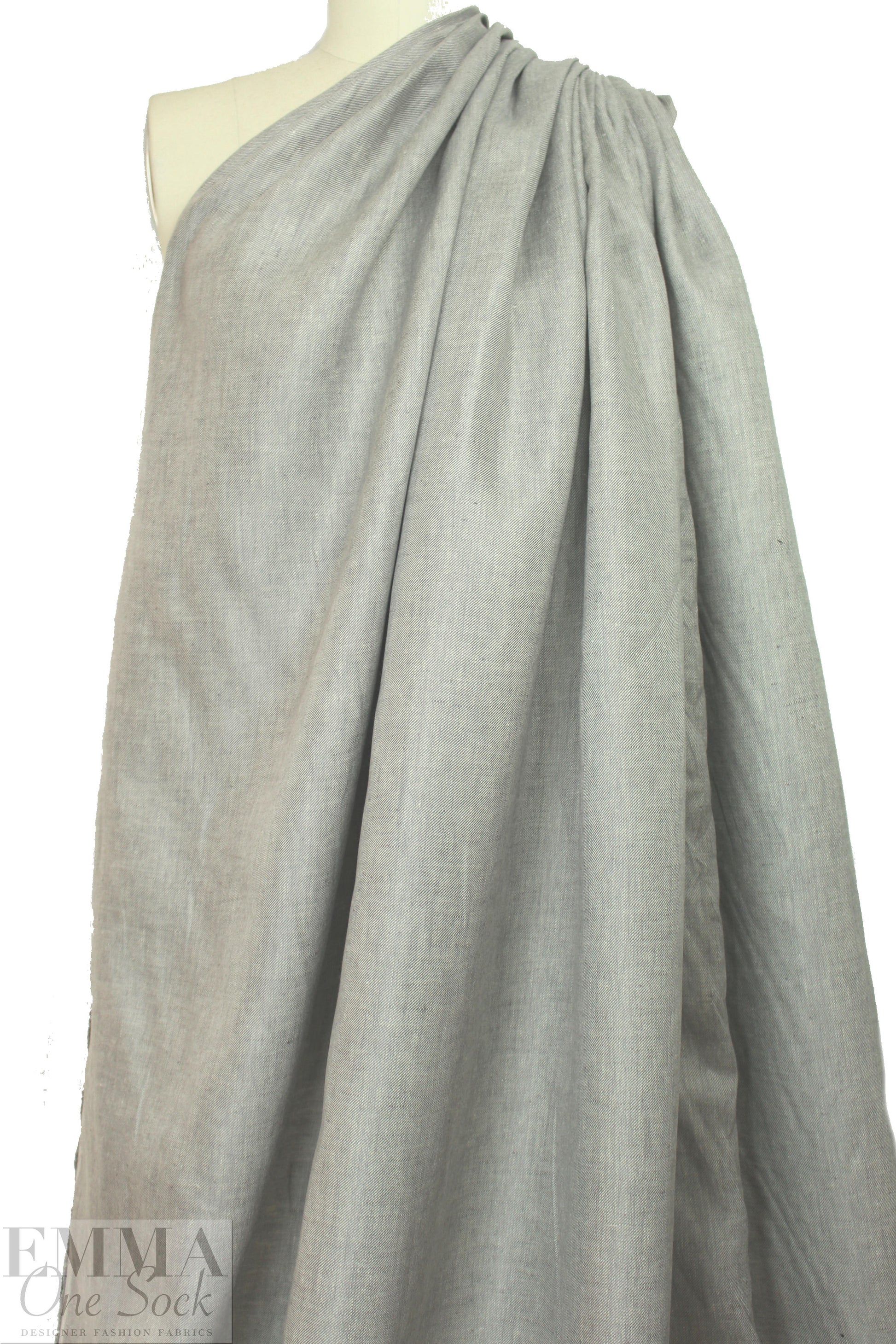 Italian medium weight linen twill - light gray/white
