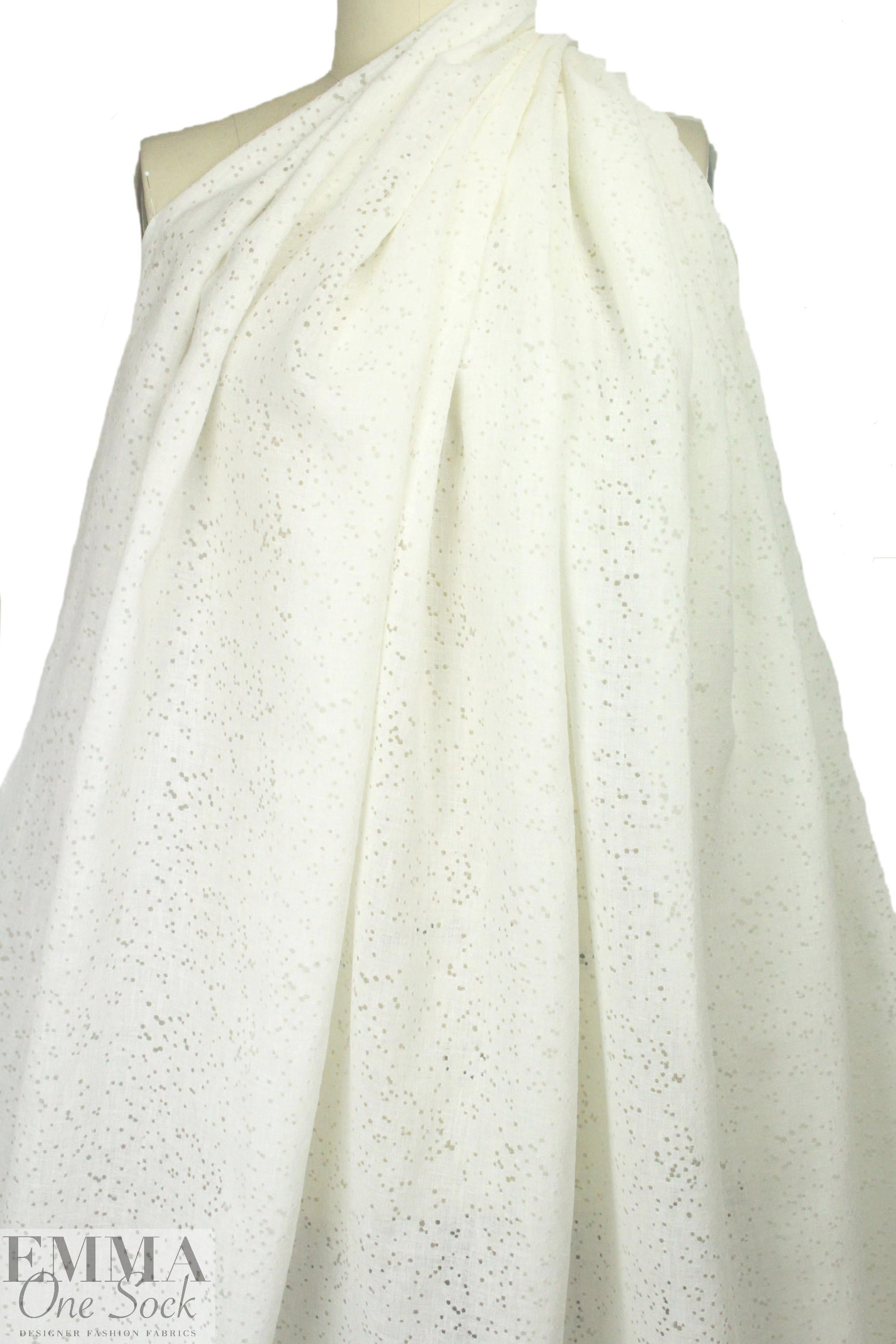 Italian dotty linen blend burnout - white