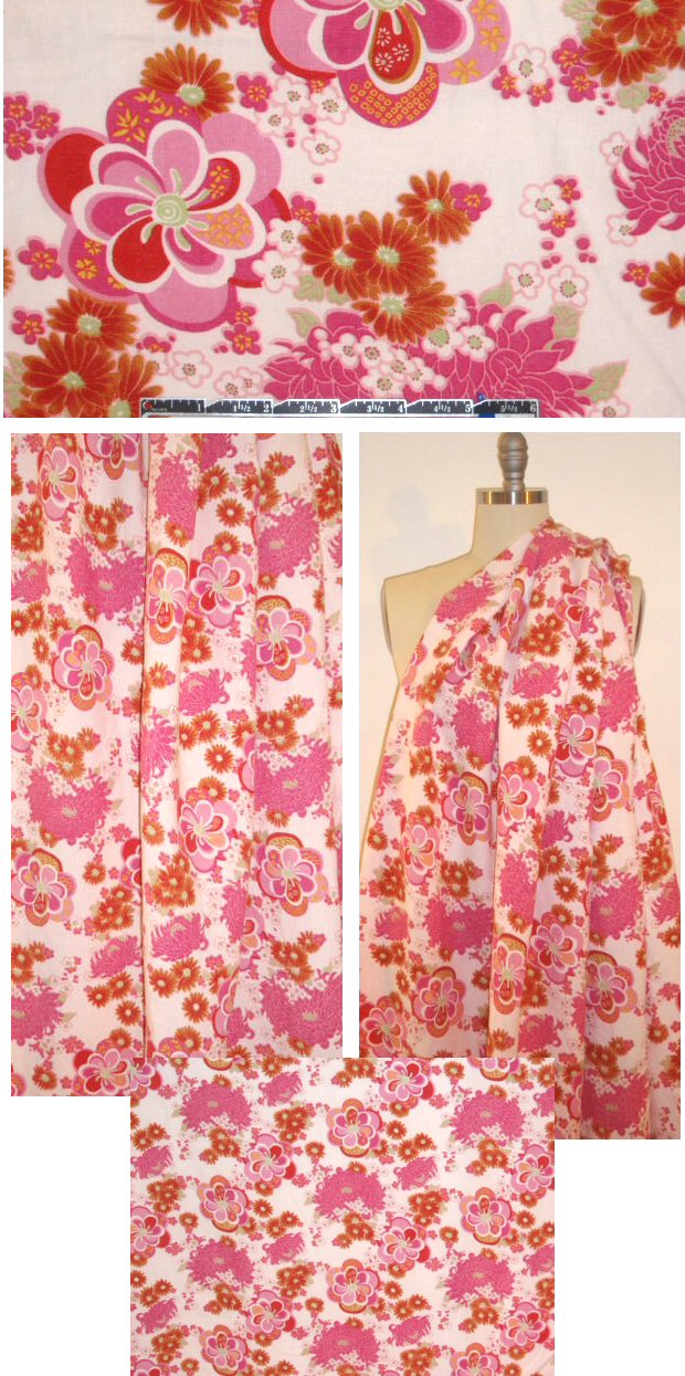 0yako pink/mint floral printed linen 2 yd