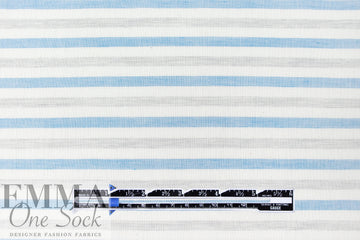 CA designer horizontal stripe all cotton voile - sky/gray/snow 2 yd
