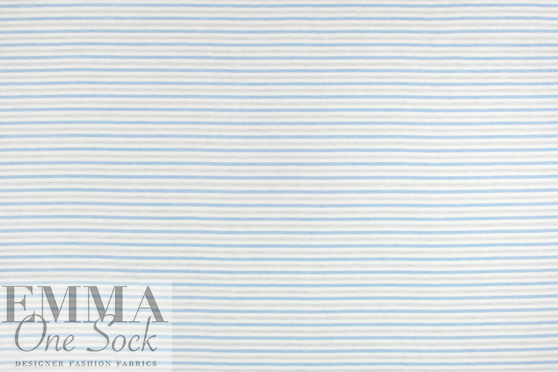 CA designer horizontal stripe all cotton voile - sky/gray/snow 1.75 yd