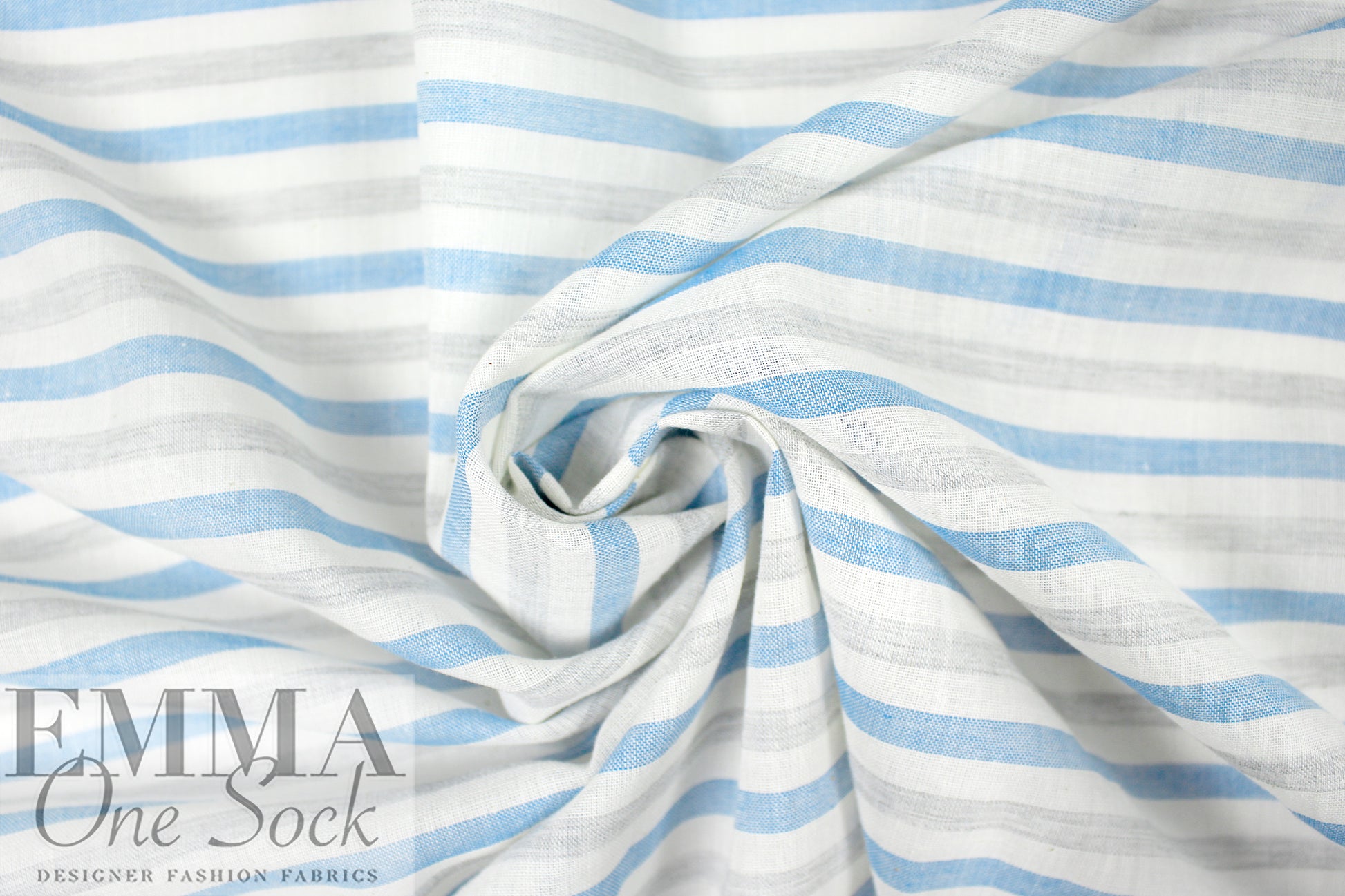 CA designer horizontal stripe all cotton voile - sky/gray/snow 1.75 yd