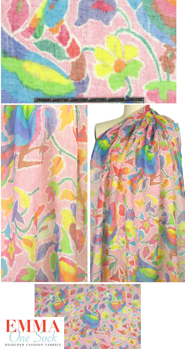 CA designer boho-deco floral printed linen gauze 1 yard
