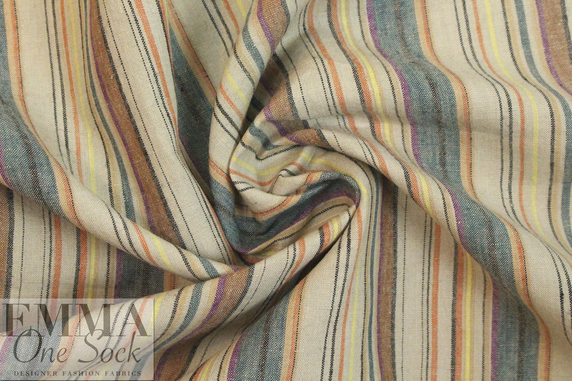 CA designer earthy multicolor stripe linen woven
