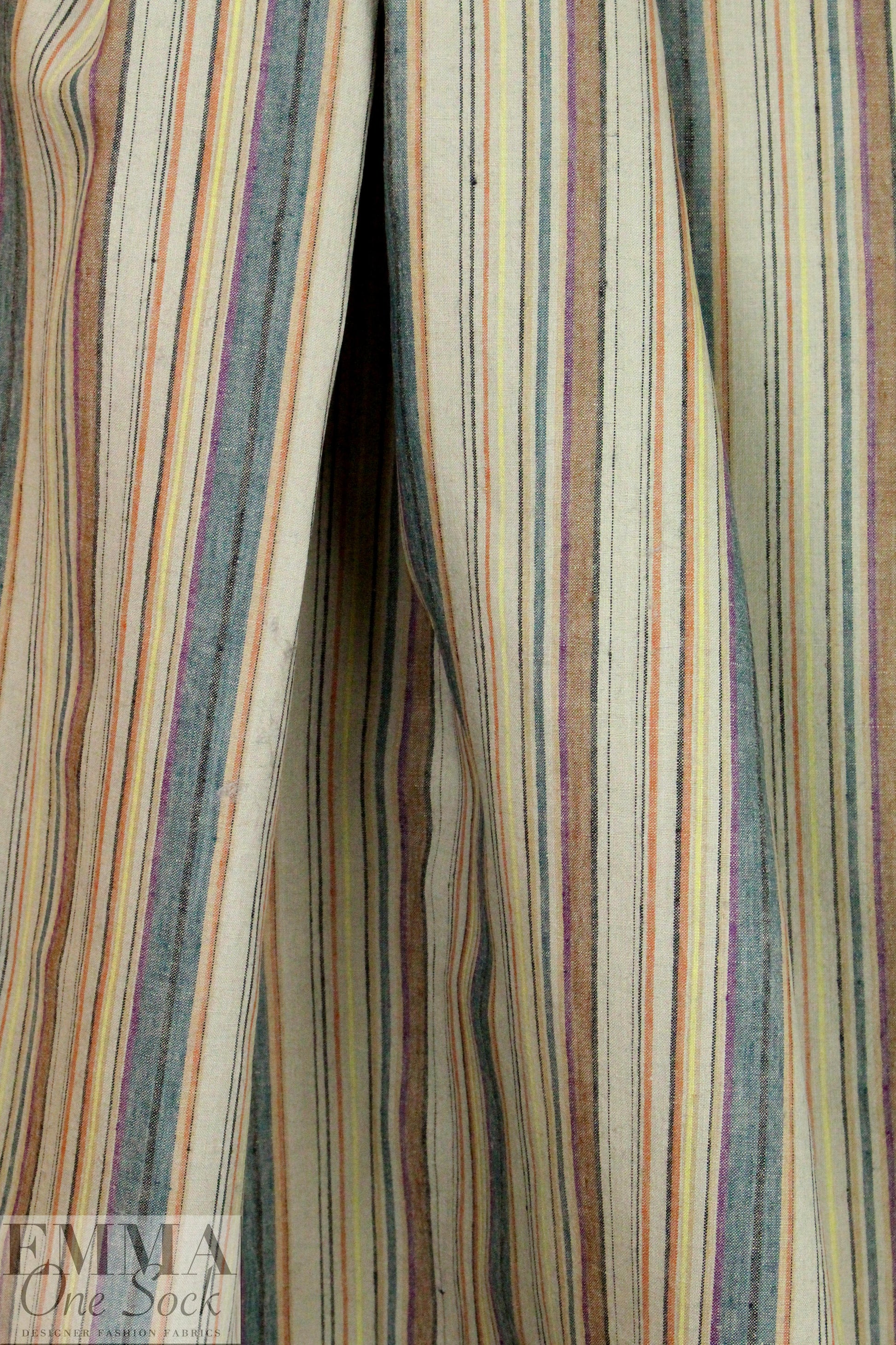 CA designer earthy multicolor stripe linen woven