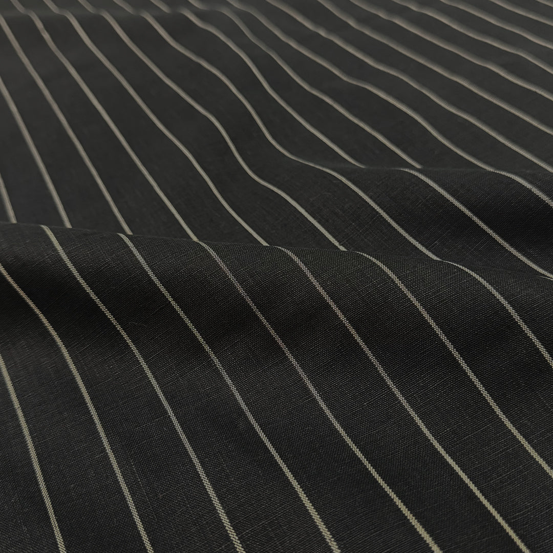 European classic stripe all linen woven - black/frappe 1.25 yds