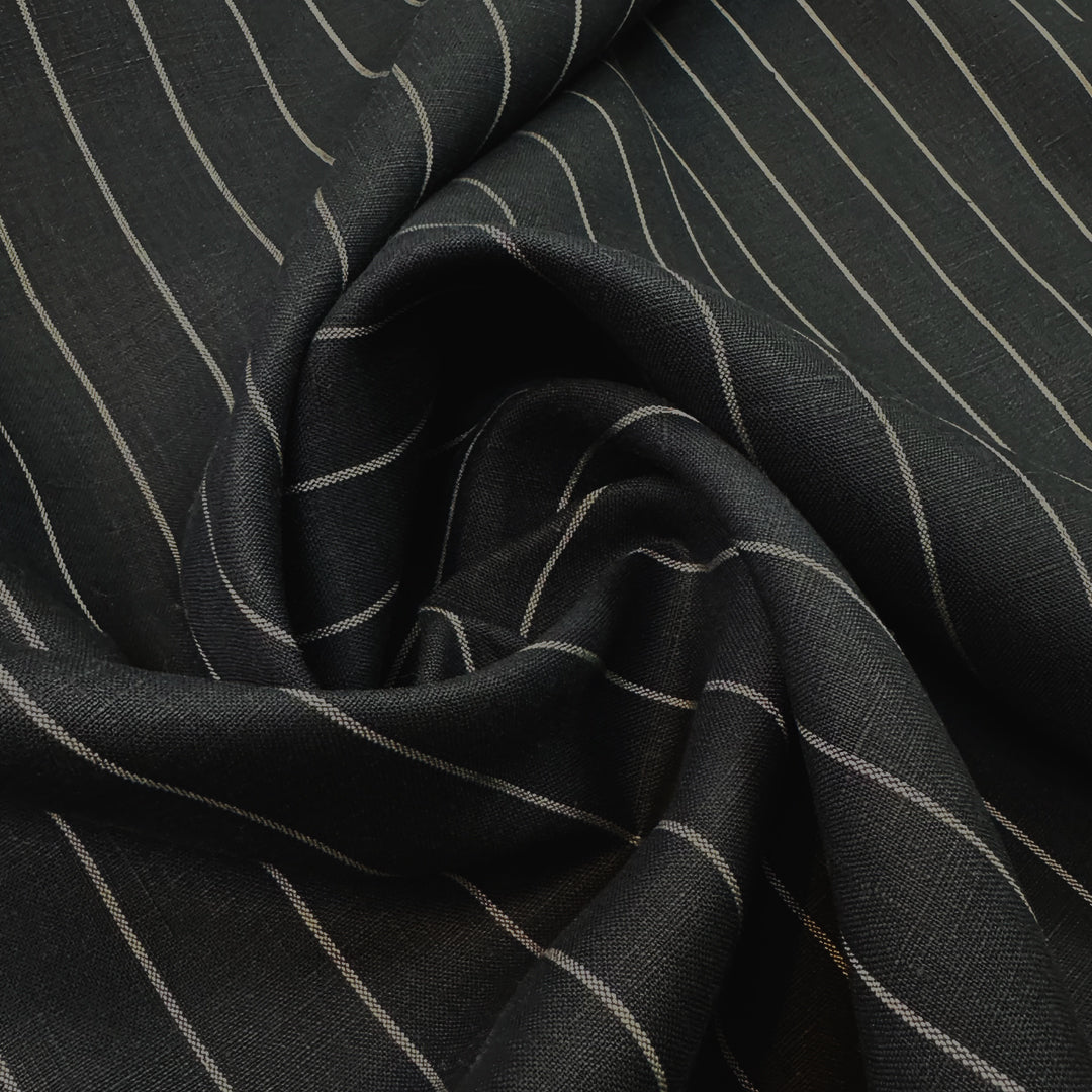 European classic stripe all linen woven - black/frappe 1.25 yds