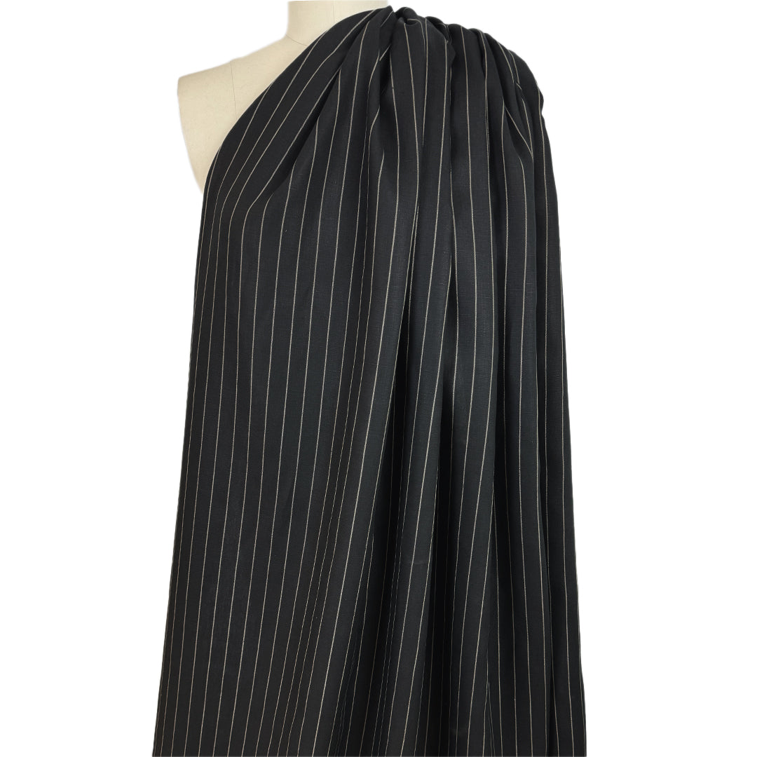 European classic stripe all linen woven - black/frappe .9 yds