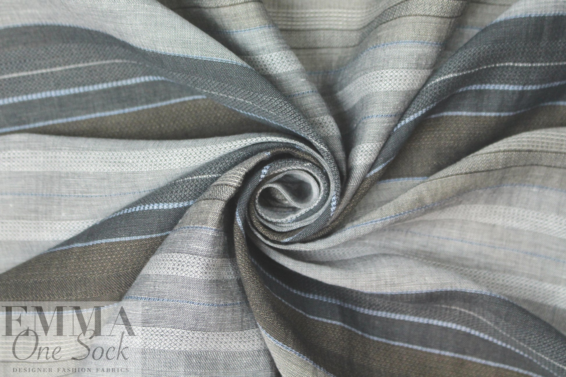Italian gray/blue yarn-dyed stripes linen woven
