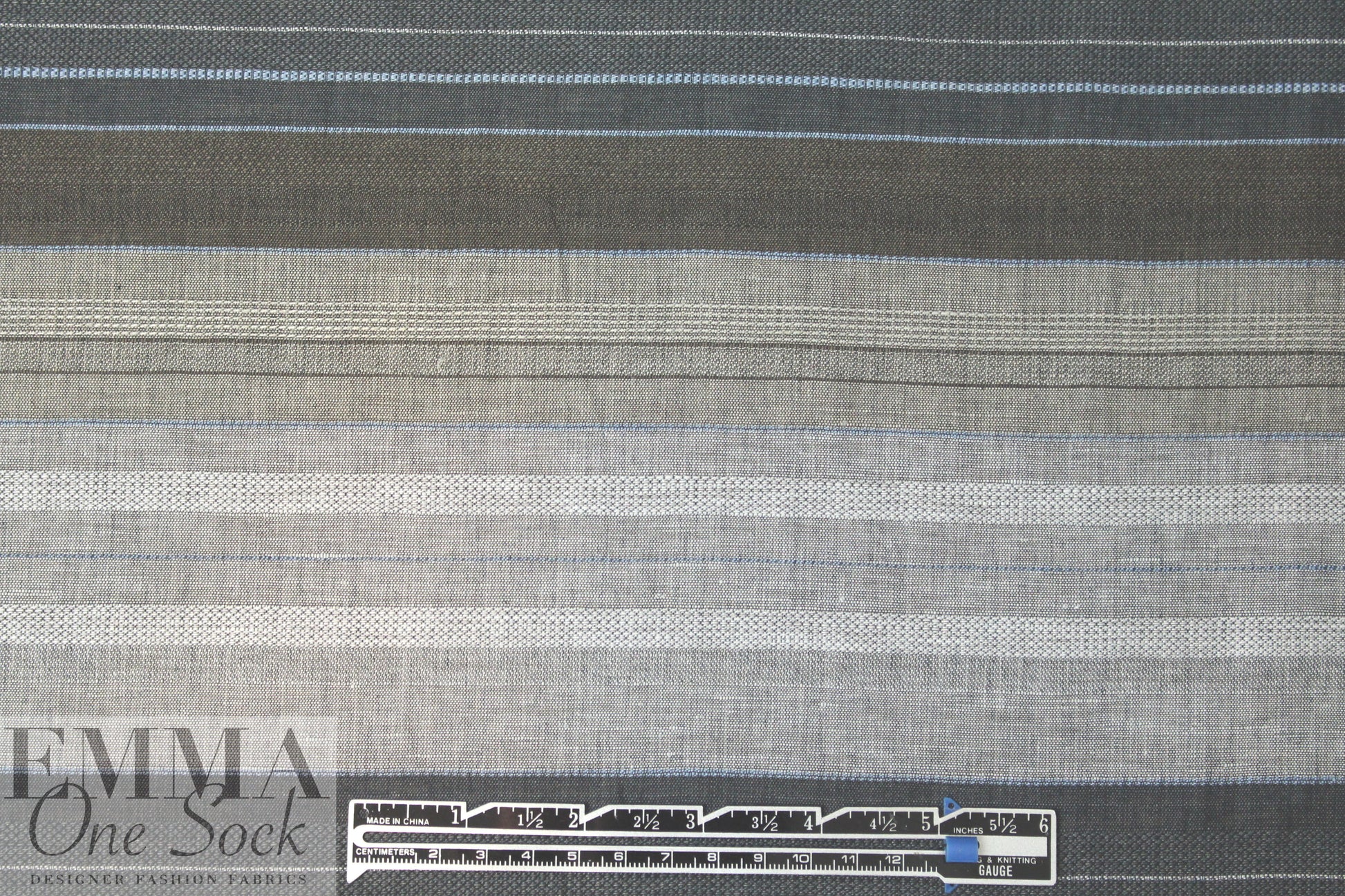 Italian gray/blue yarn-dyed stripes linen woven