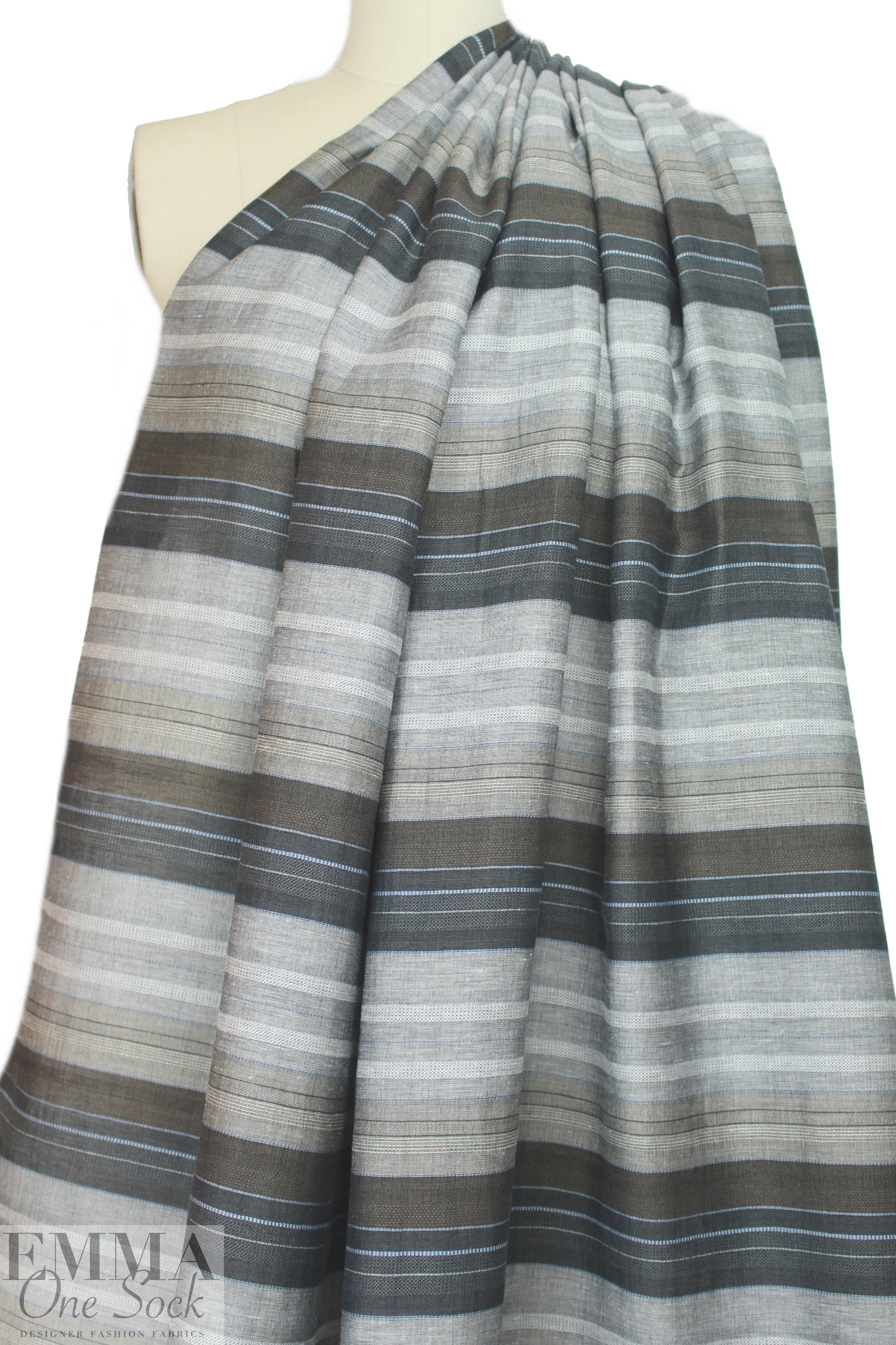 Italian gray/blue yarn-dyed stripes linen woven