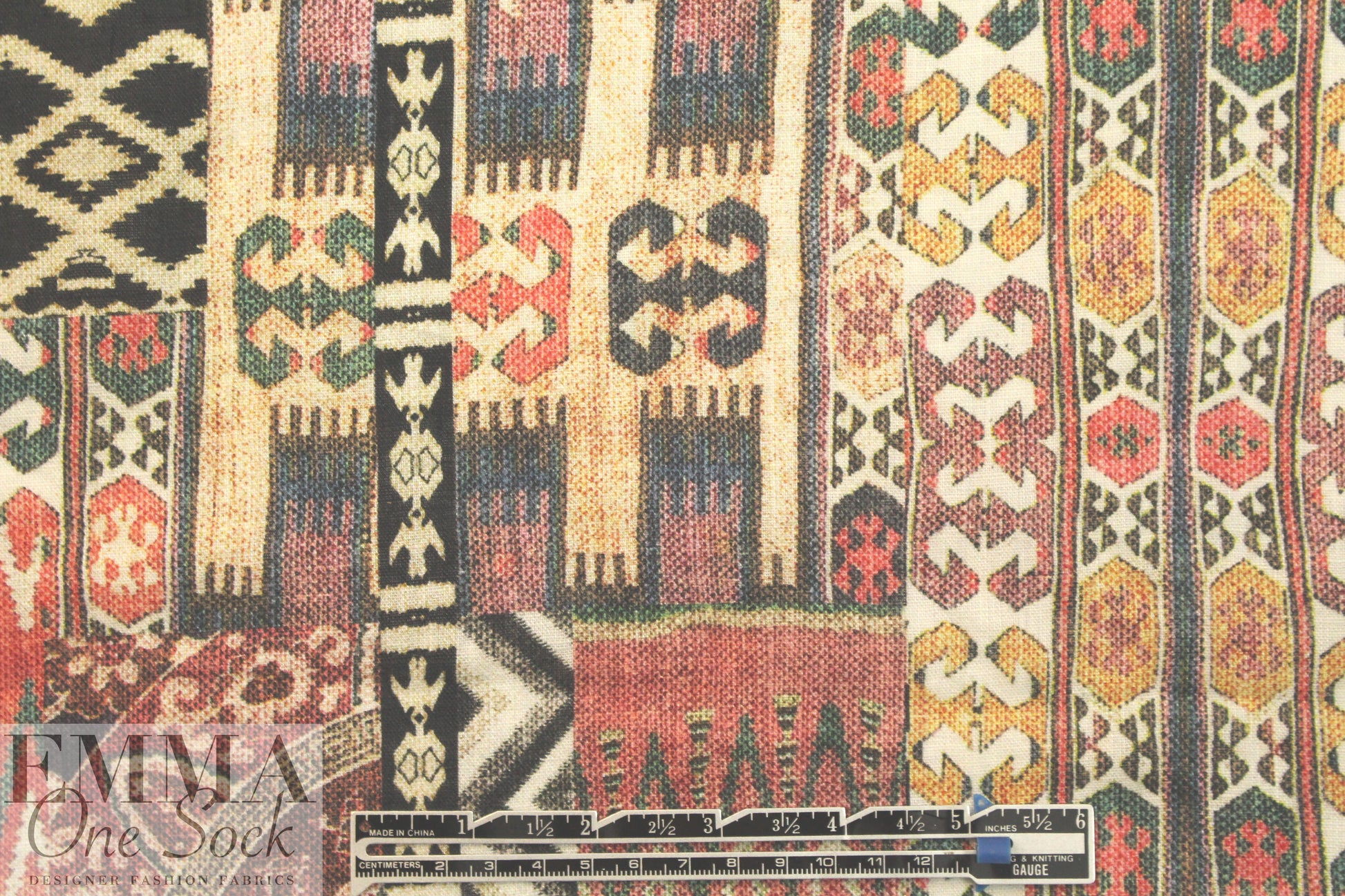 Italian linen digital print - ikat fragments