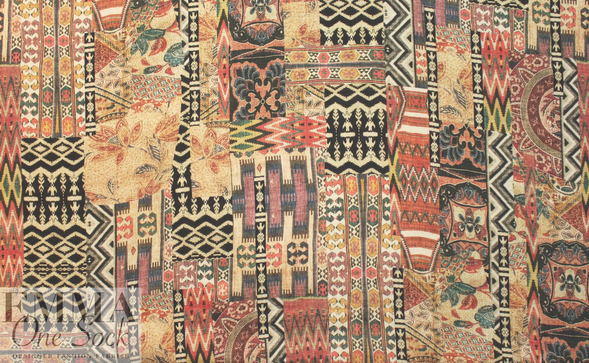 Italian linen digital print - ikat fragments