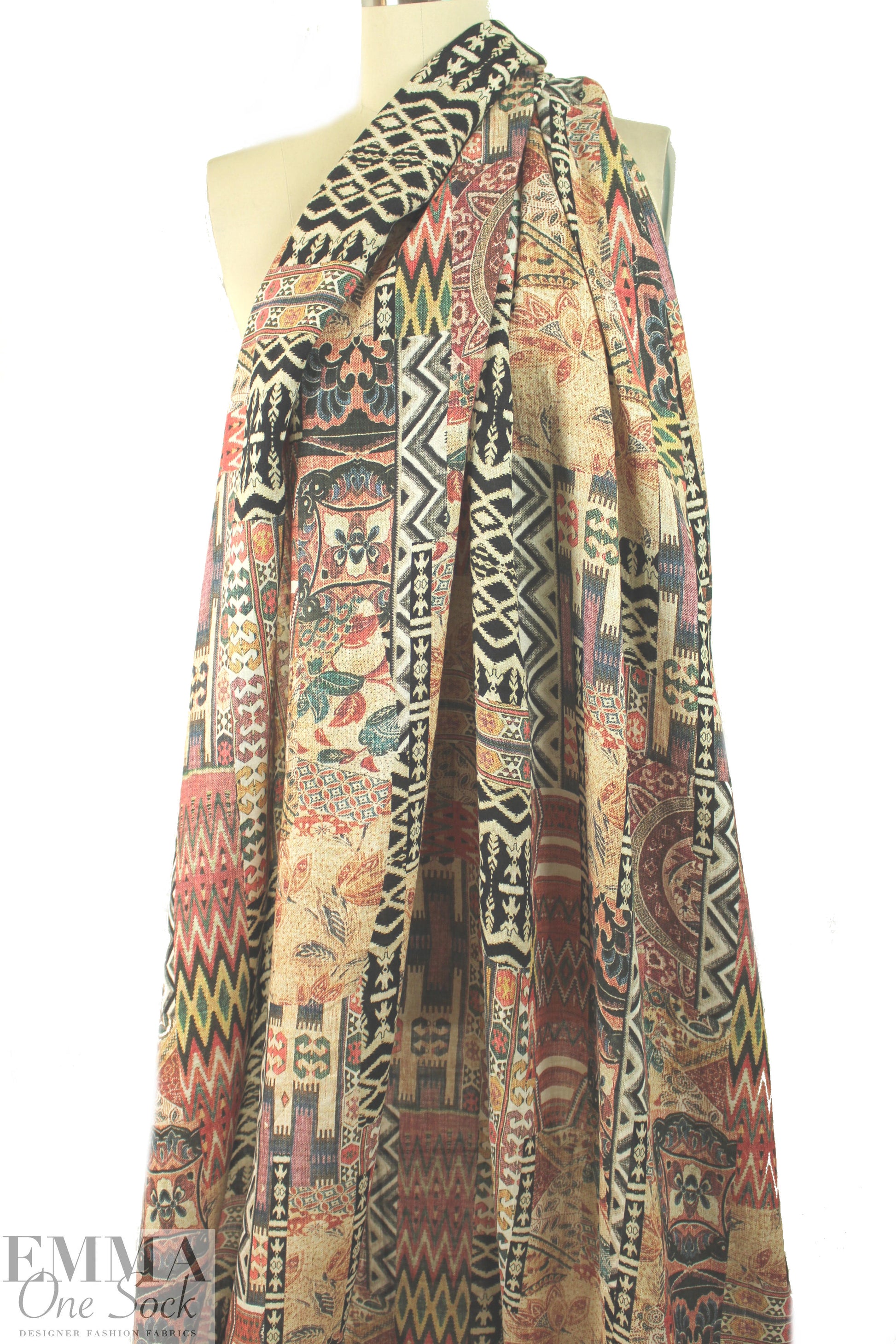 Italian linen digital print - ikat fragments