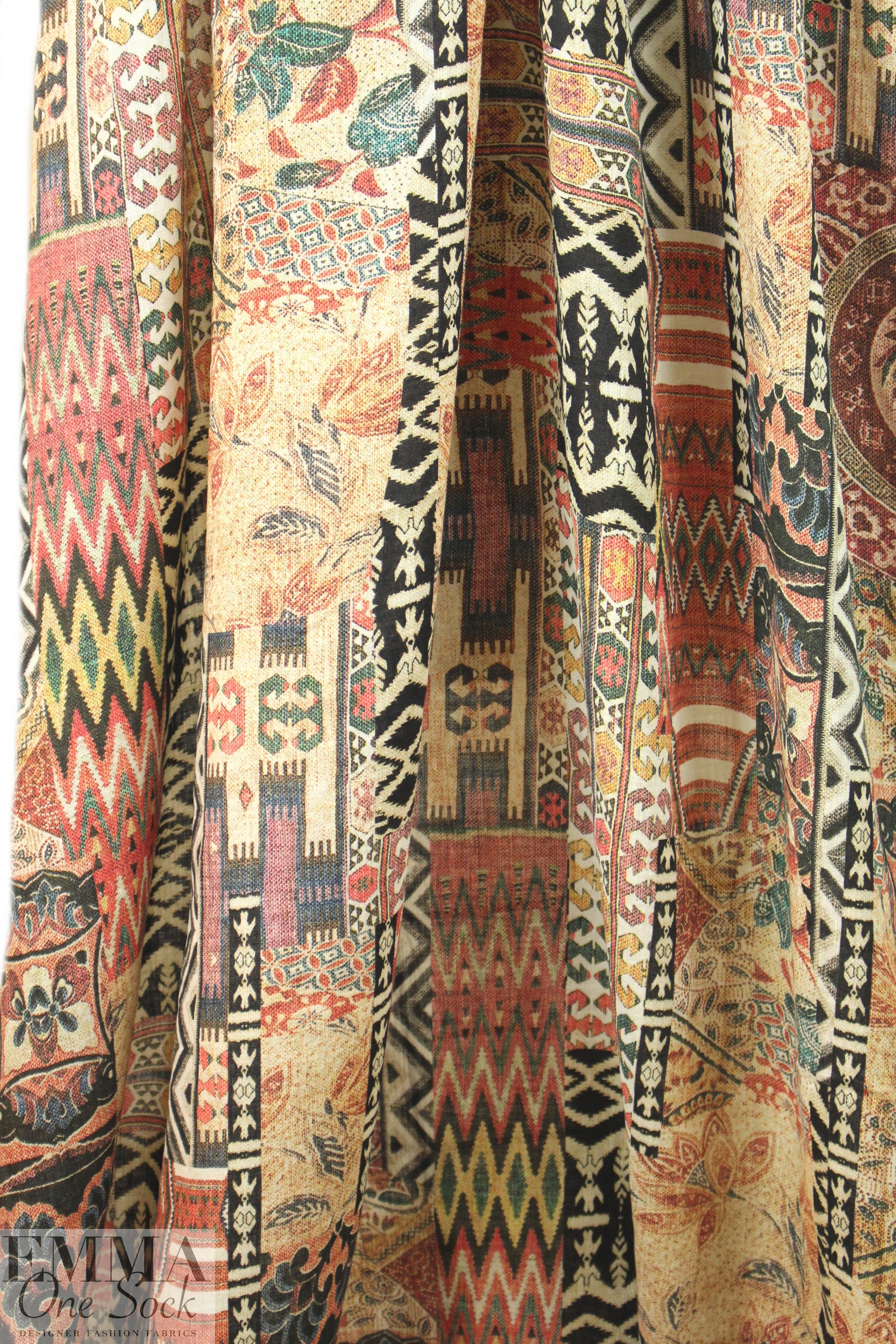 Italian linen digital print - ikat fragments