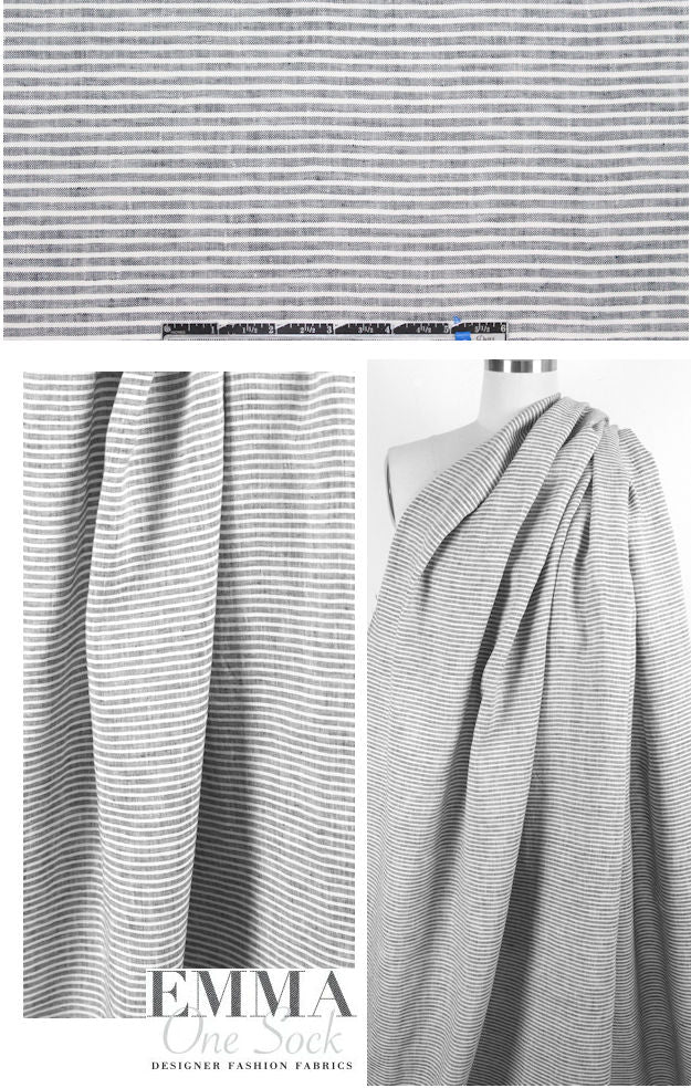 gray/white horizontal stripe linen woven shirting 1.125 yd