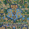 'Damask scroll' linen digital print - sky/pine/sand .75 yds
