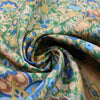 'Damask scroll' linen digital print - sky/pine/sand .75 yds