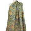 'Damask scroll' linen digital print - sky/pine/sand 1.25 yd