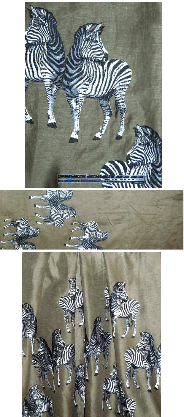 zebra safari embroidered khaki green linen