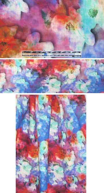 100% linen digital print - jewel tones dogwood